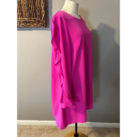 CeCe Shift Dress 10 Pink Long Ruffle Sleeve Faux Silk Career Church Washable - Picture 8 of 12